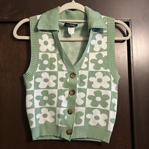 Floral Pattern Collar Sweater Vest